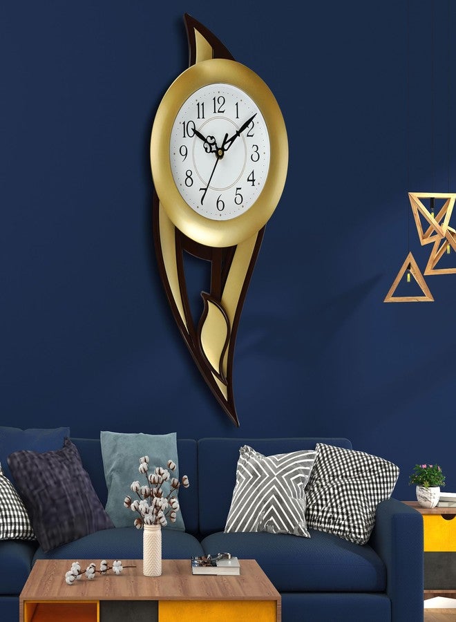 Harbour Plastic Analog Latest Stylish New Models Wall Clock With Pendulum For Home Living Room Hall Bedroom (Size Height 42 CM X Width 17.5 CM)-Parwp (Golden) - Image 2